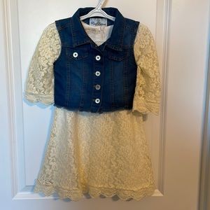 Lace Dress with Denim Vest